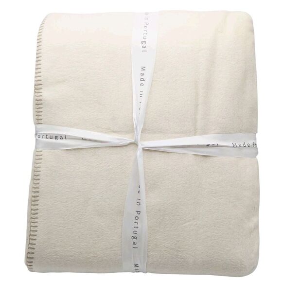 Docofil White King Size Cream Luxuriously Cotton Soft Blanket Made In Portugal - Picture 10 of 12